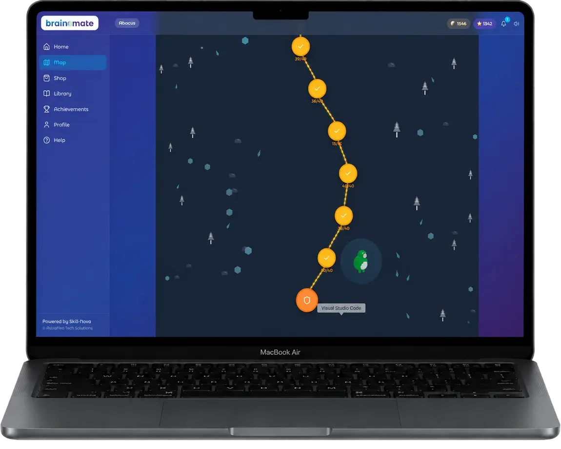 The BrainoMate app open on a MacBook